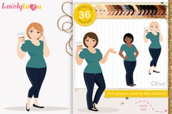 Woman character clipart, casual coffee girl, Olive LVA27 Product Image 1