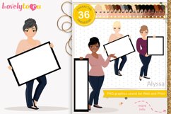 Woman character clipart, blank sign girl, Alyssa LVA31 Product Image 1