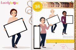 Woman character clipart, blank sign girl, Blossom LVA32 Product Image 1