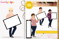 Woman character clipart, blank sign girl, Daisy LVA34 Product Image 1