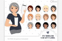 Tumbler girl avatar, clipart woman graphics - Olive Product Image 1