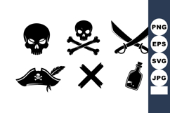 Pirate skull, crossbones, swords, hat, bottle and X mark vec Product Image 1