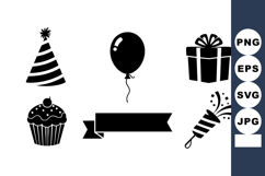 Birthday party celebration icons set with cupcake balloon gi Product Image 1