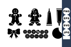 Gingerbread cookie couple with frosting tubes, buttons, bow, Product Image 1