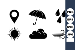 Weather icons with sun umbrella rain drops cloud wind lo Product Image 1