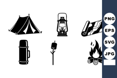 Camping equipment tent lantern map thermos marshmallow campf Product Image 1