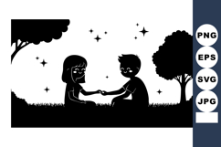 Children holding hands under night sky with trees and stars Product Image 1