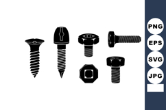 Various screw and bolt types black silhouette vector on whit Product Image 1