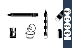 School stationery vector with pencils, sharpener, eraser Product Image 1