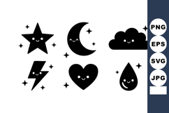 Cute celestial moon star cloud heart lightning raindrop with Product Image 1