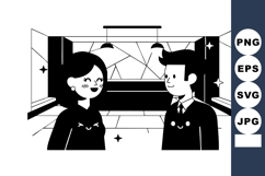 Smiling woman and man standing together in modern geometric Product Image 1