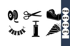Party decoration essentials vector set with scissors tape ro Product Image 1