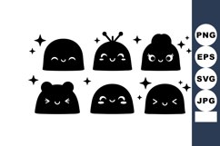 Cute kawaii cartoon faces set with animal and character expr Product Image 1