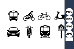 Urban transportation vehicle icons including bus, car, train Product Image 1