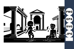 Ancient Roman bath house architecture with two people relaxi Product Image 1