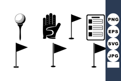 Golf sport equipment icons with golf ball tee glove flags an Product Image 1