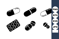 Assorted medicine capsules and tablets in black and white ve Product Image 1