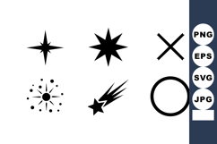 Black geometric star shapes, circle, cross, and comet icons Product Image 1