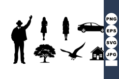 Silhouette vector collection of man woman car house tree and Product Image 1