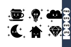 Cute cartoon icons featuring coffee cup, light bulb, cloud, Product Image 1