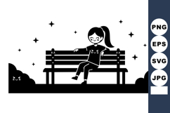 Girl relaxing on park bench under night sky with stars in mi Product Image 1