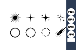 Celestial sun stars and comet vector icons with circular sha Product Image 1