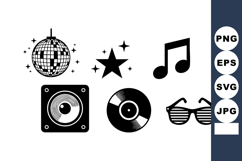 Retro disco party vector icons with music note, vinyl record Product Image 1