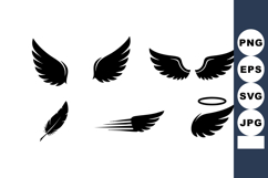 Angel wings silhouette vector collection with feather, halo, Product Image 1