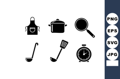 Kitchen utensils vector with apron, pan, pot, ladle, spa Product Image 1
