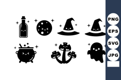 Cute Halloween witch hat ghost cauldron potion bottle moon a Product Image 1