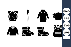 Morning routine essentials icons including alarm clock, toot Product Image 1