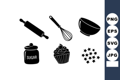 Baking utensils, sugar jar, cupcake, and star sprinkles vect Product Image 1