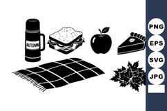 Autumn picnic blanket with sandwich apple pie thermos and fa Product Image 1
