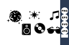Disco party music symbols with disco ball, speaker, vinyl re Product Image 1