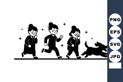 Group of women walking and jogging with playful dog in minim Product Image 1