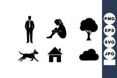 Silhouette collection of man, woman, tree, dog, house, and c Product Image 1
