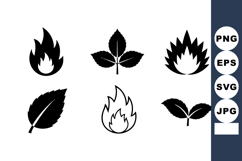Fire and leaf black vector icon set combining nature and fla Product Image 1
