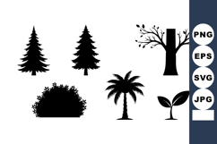 Silhouette set of pine tree, palm tree, bush, leafy tree, an Product Image 1