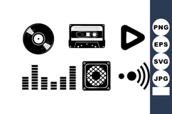 Music icons vector with vinyl record, cassette tape Product Image 1