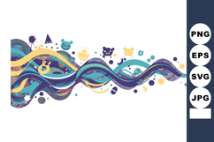 Abstract colorful wave with cute animal icons and playful sh Product Image 1
