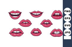 Pink lips set with various expressions and open mouth vector Product Image 1
