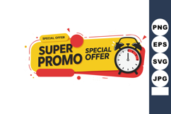 Super Promo Special Offer Banner with Alarm Clock Icon for M Product Image 1