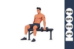Muscular man sitting on workout bench holding dumbbell fitne Product Image 1