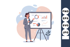Businesswoman presenting data charts on board in office envi Product Image 1