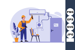 Air conditioner repair technician fixing indoor unit with to Product Image 1
