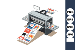 Printer producing colorful infographic charts and business r Product Image 1