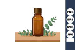 Brown essential oil bottle with green eucalyptus leaves on w Product Image 1
