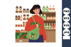 Woman shopping with reusable bag filled with fresh vegetable Product Image 1