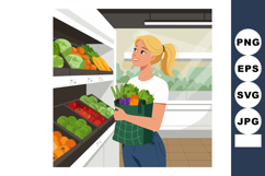 Young woman shopping fresh vegetables in grocery store holdi Product Image 1