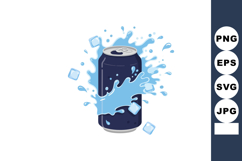 Black soda can with blue water splash and ice cubes refreshi Product Image 1